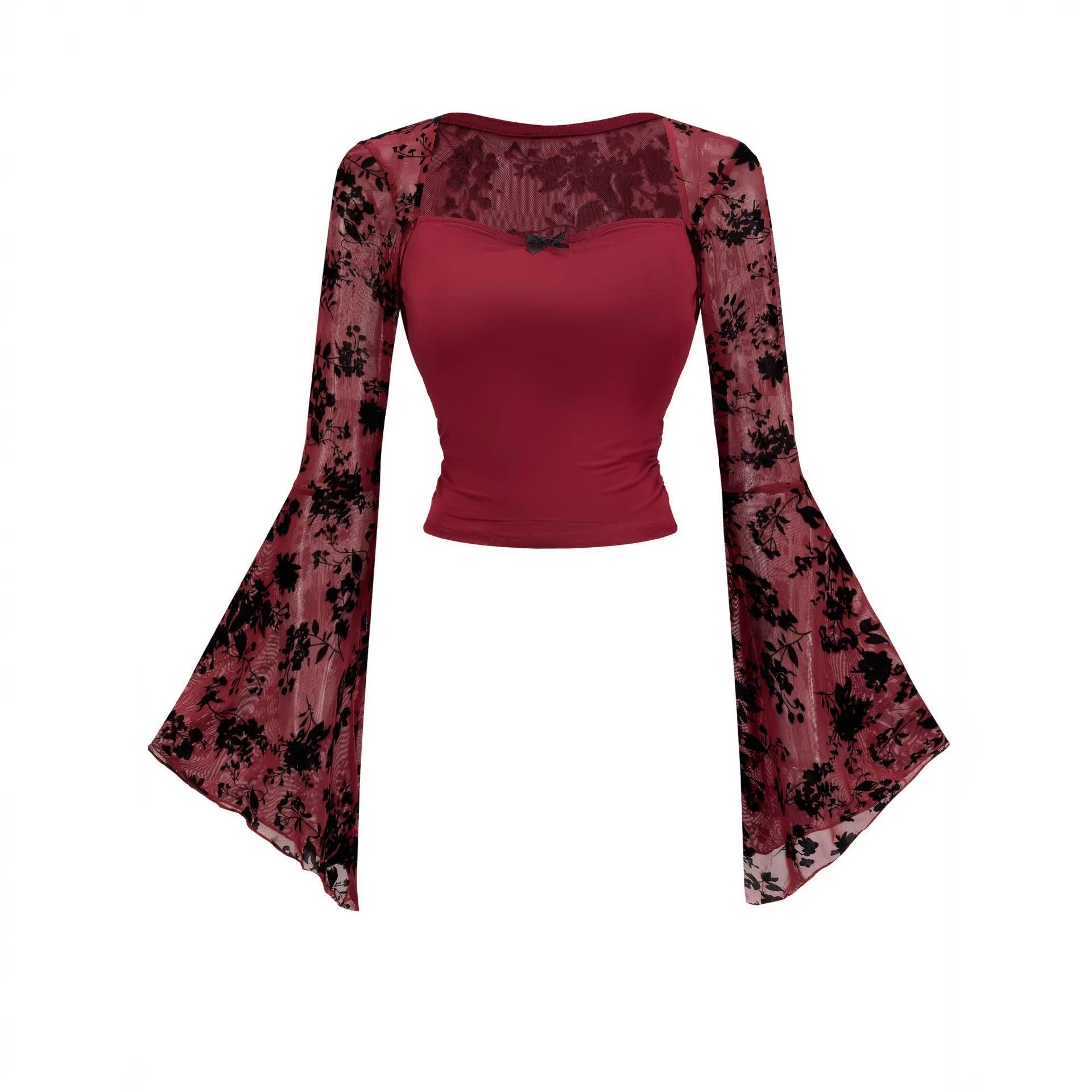 Top Goth con Maniche a Campana in Pizzo Floreale