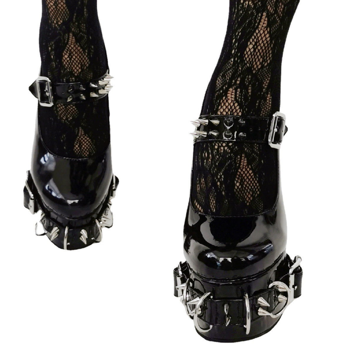 Scarpe Platform Nere Gothic con Fibbie e Borchie