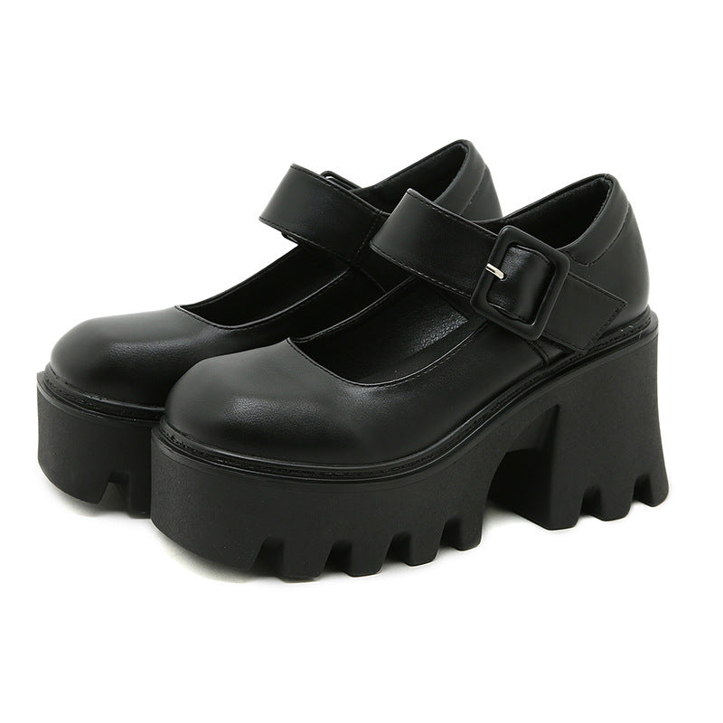 Scarpe Mary Jane Nere Platform Chunky con Fibbia