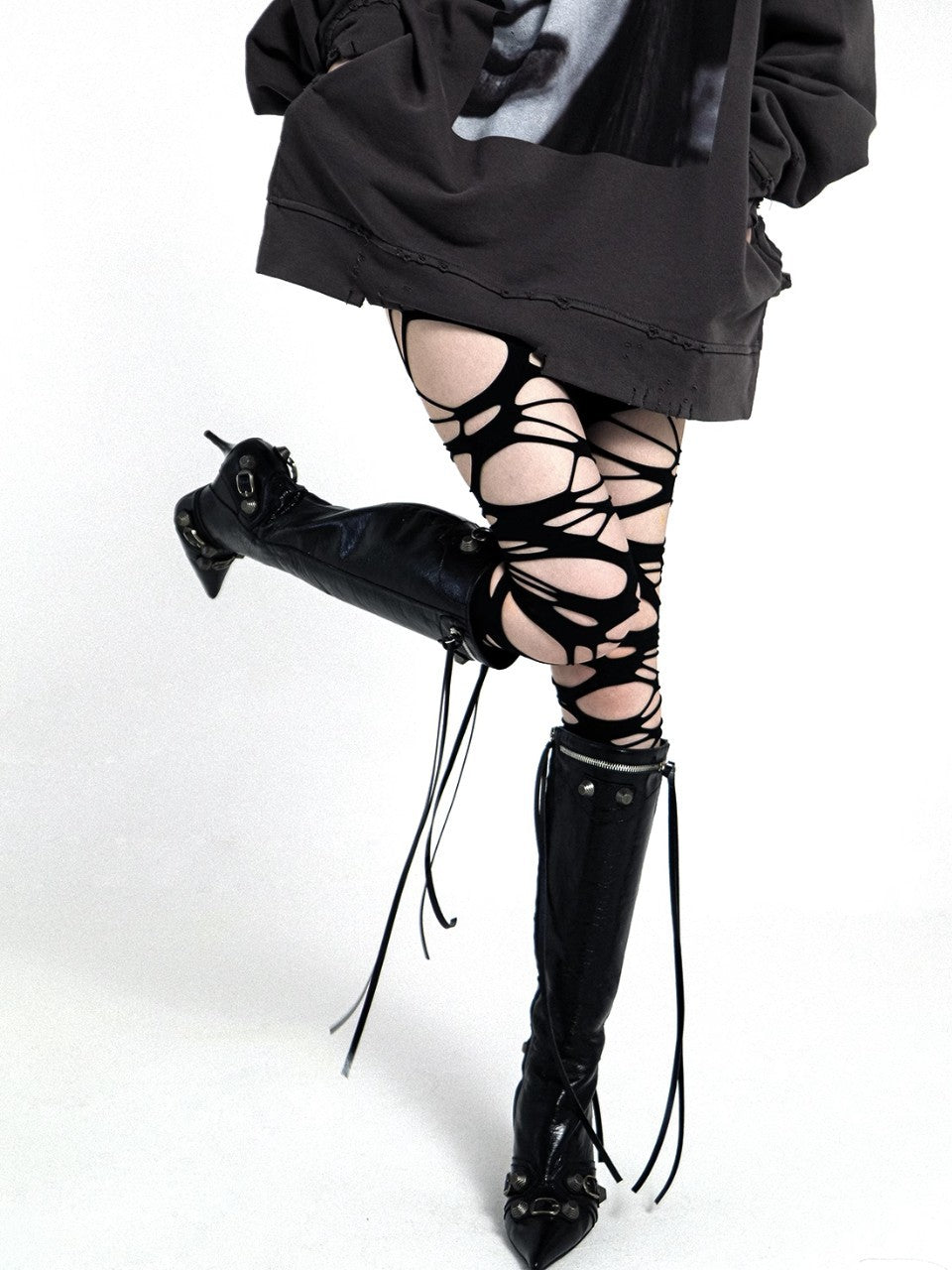 Leggings Neri Strappati Stile Gotico Punk Donna