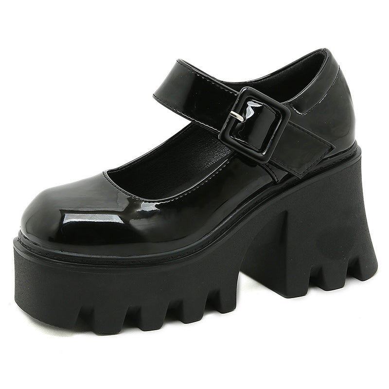 Scarpe Mary Jane Nere Platform Chunky con Fibbia