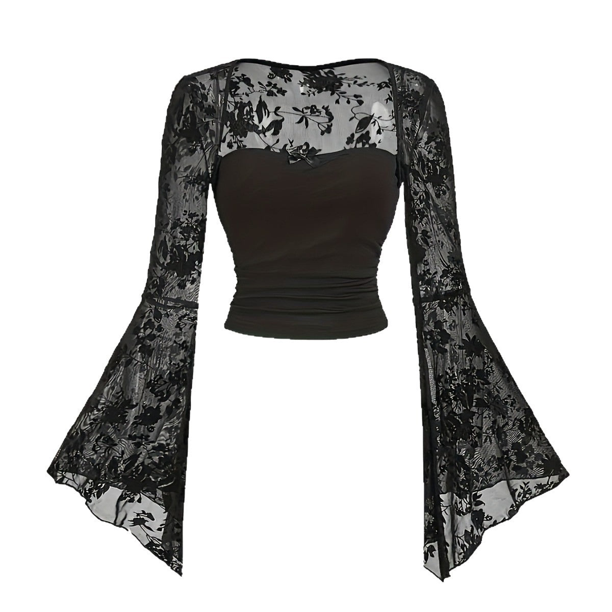Top Goth con Maniche a Campana in Pizzo Floreale