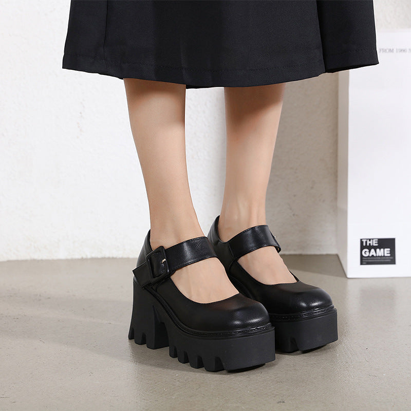 Scarpe Mary Jane Nere Platform Chunky con Fibbia