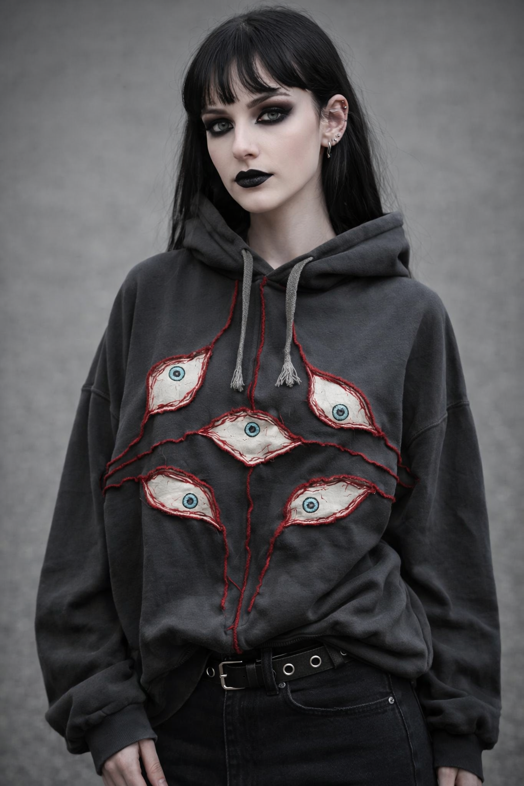 Felpa Oversize con Ricami a Occhio