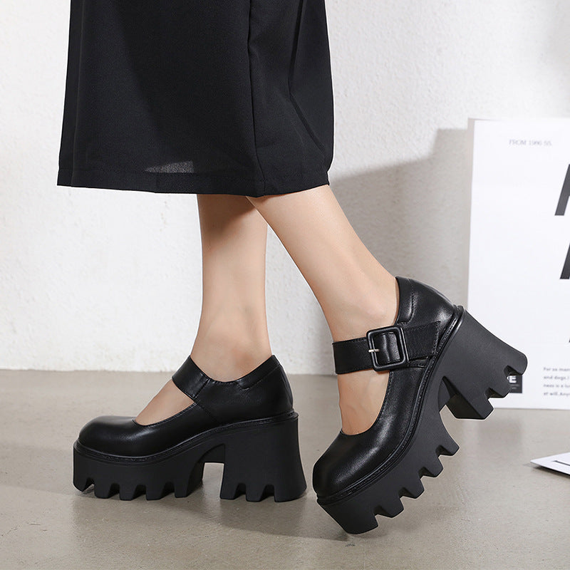 Scarpe Mary Jane Nere Platform Chunky con Fibbia