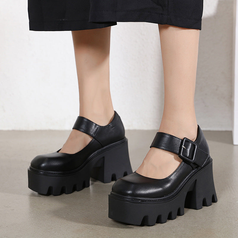 Scarpe Mary Jane Nere Platform Chunky con Fibbia