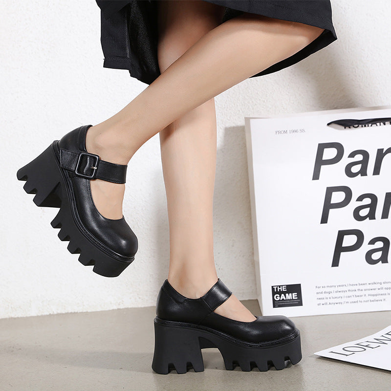 Scarpe Mary Jane Nere Platform Chunky con Fibbia
